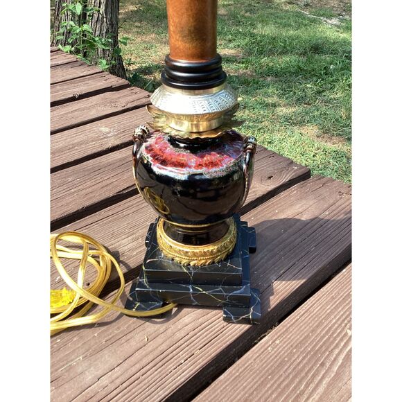 Raymond Waites Tyndale 24in Burlwood-Look Drip-Glaze‎ Urn Lamp, Works - Picture 6 of 10